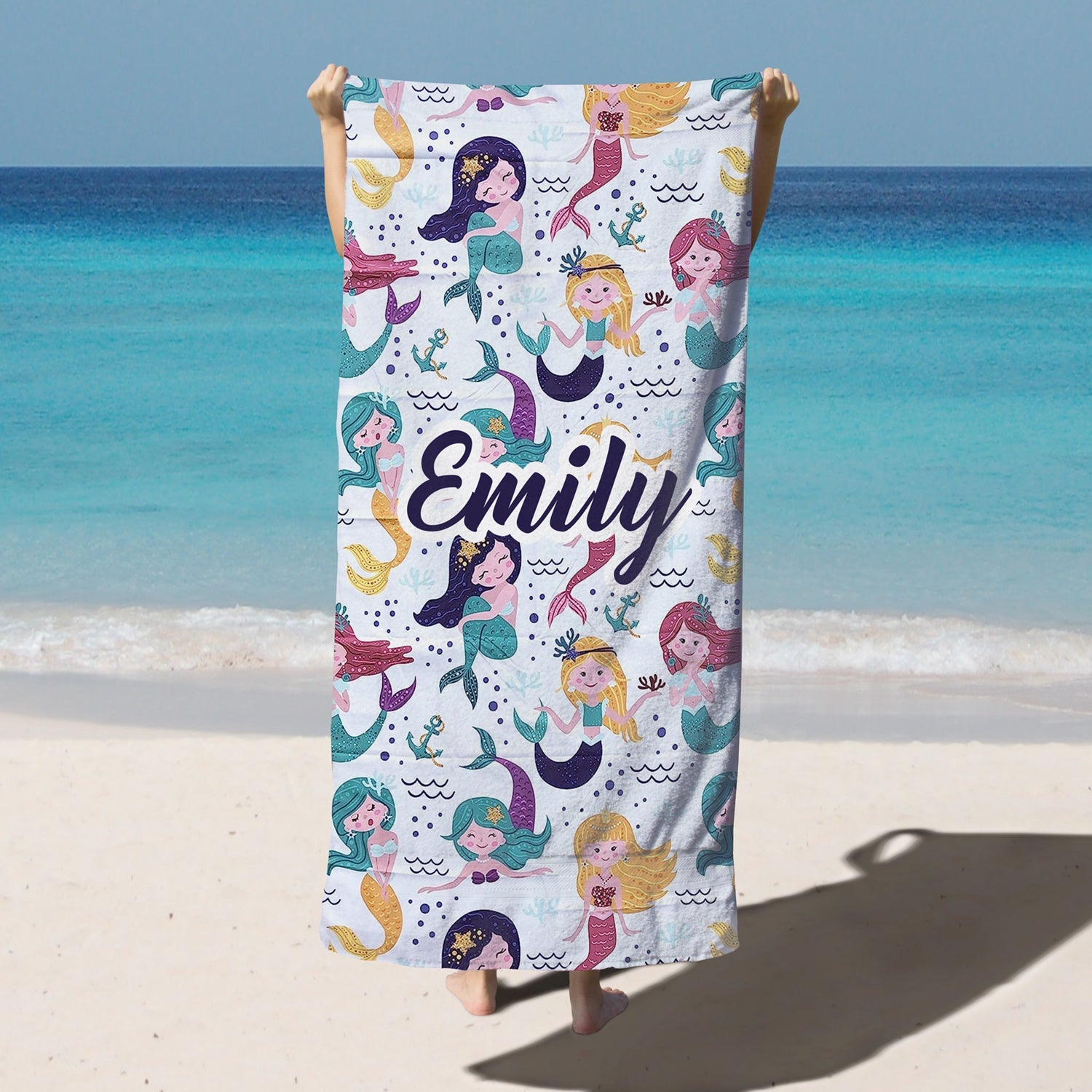 Personalized Kids Microfiber Beach Towel Mermaid World