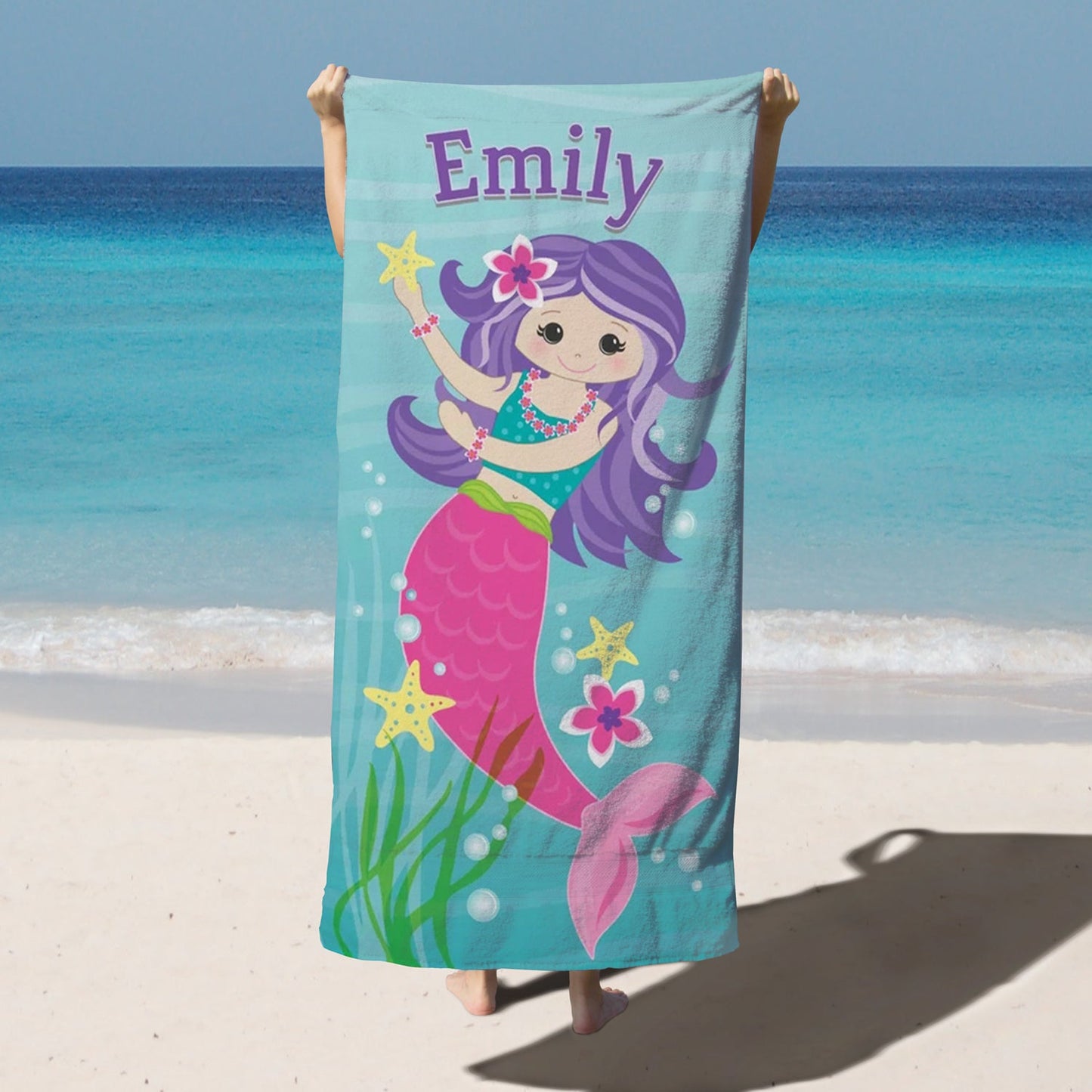 Personalized Kids Microfiber Beach Towel Mermaid Princess Star