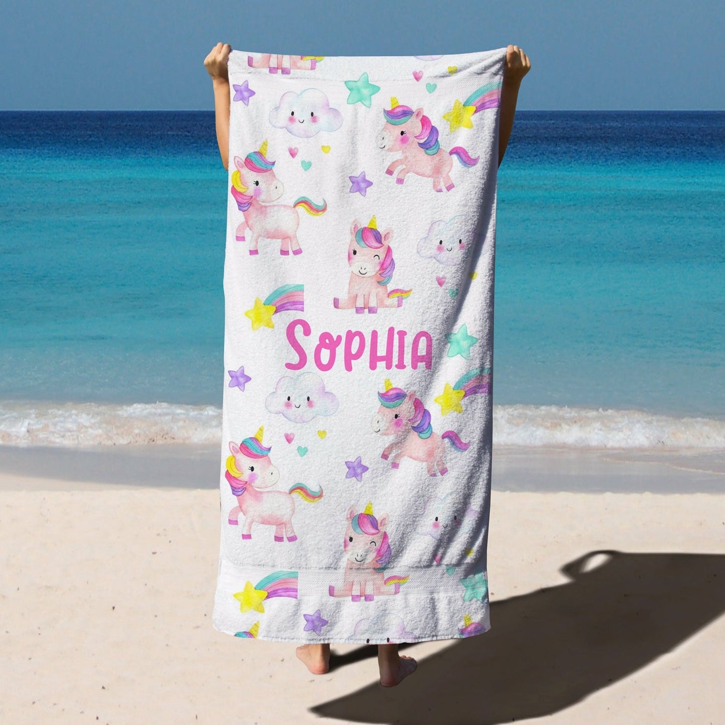 Personalized Kids Microfiber Beach Towel Unicorn Dream With Rinbow