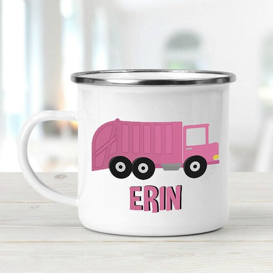 Personalized Enamel Construction Theme Mug Pink