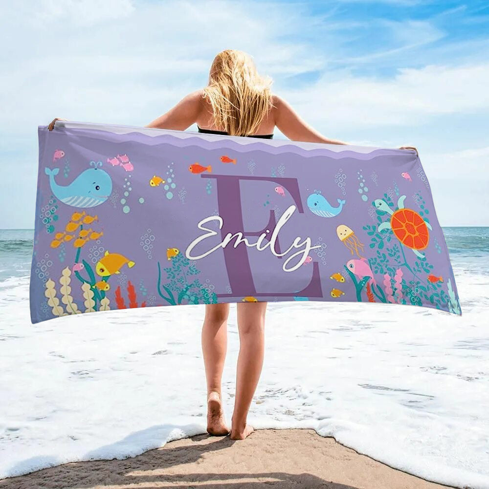 Personalized Kids Microfiber Beach Towel Sea World Multi-Colors