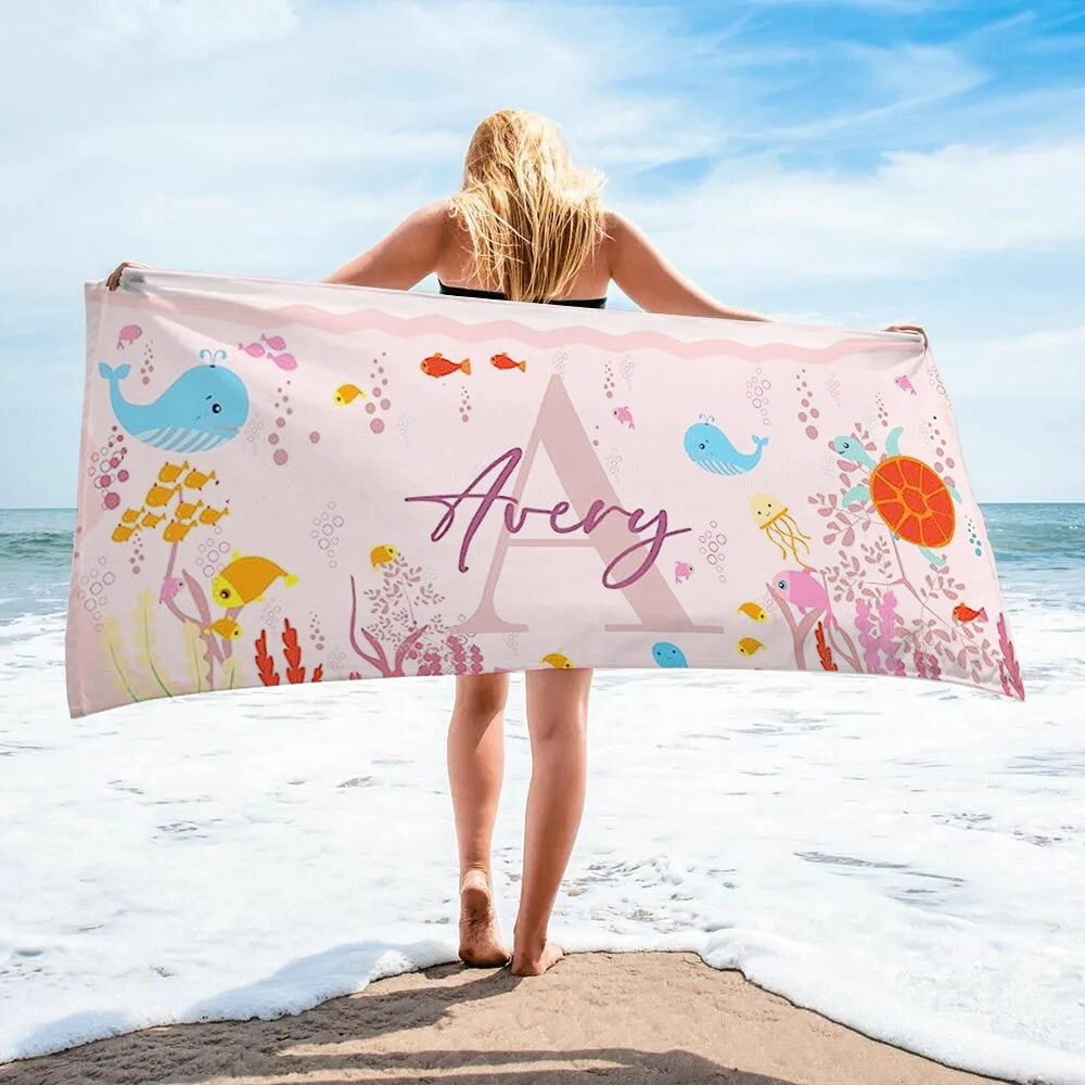 Personalized Kids Microfiber Beach Towel Sea World Multi-Colors