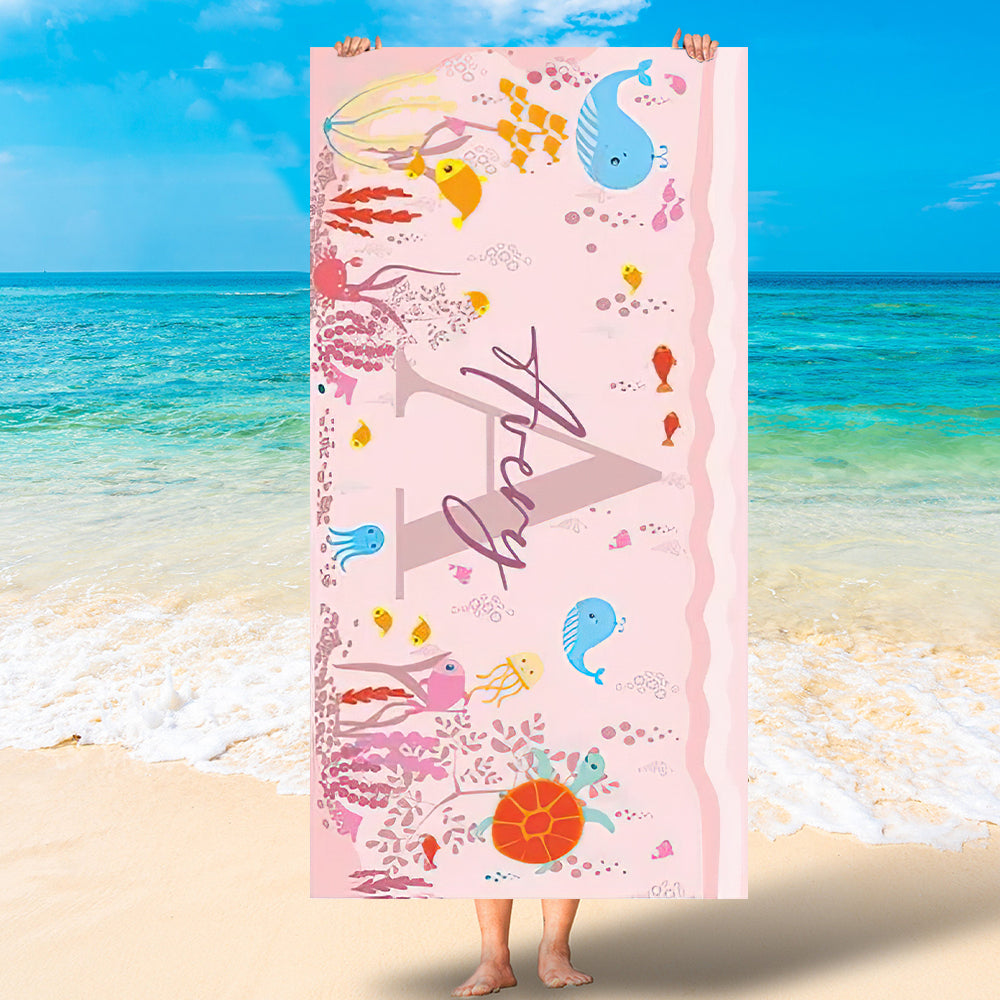 Personalized Kids Microfiber Beach Towel Sea World Multi-Colors