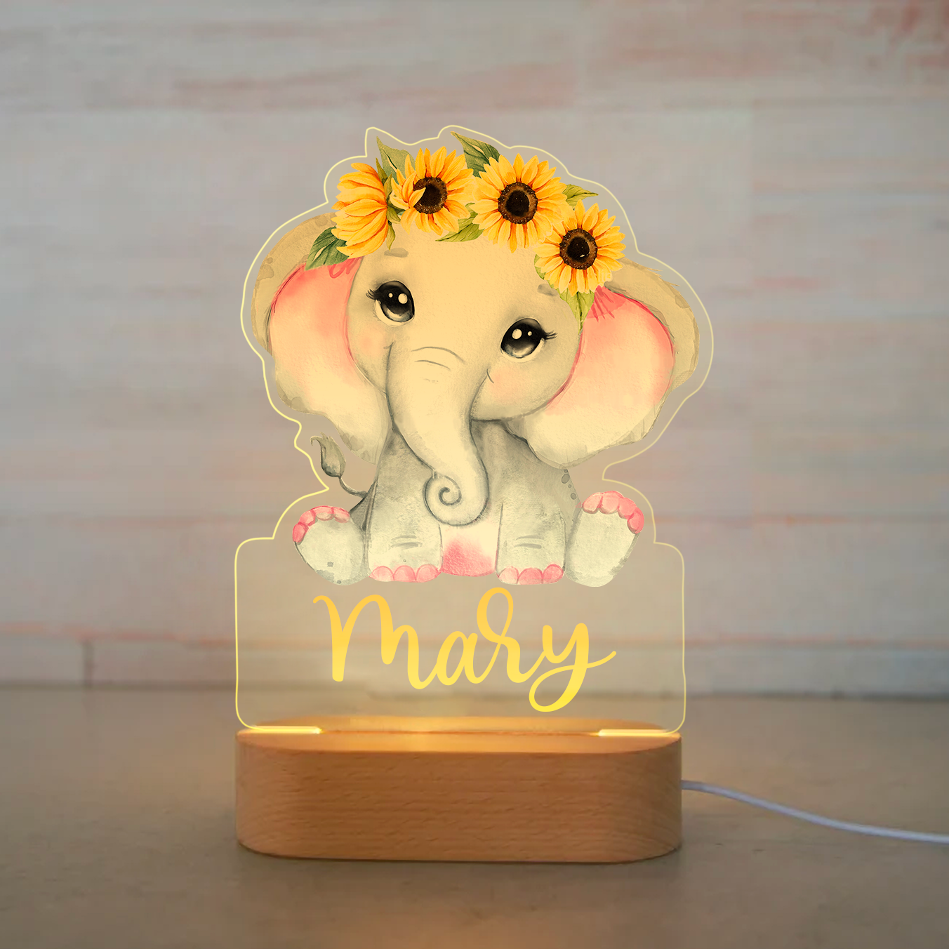 Personalized Bedroom Led Night Light Boys Girls Animal Theme Flower Elephant