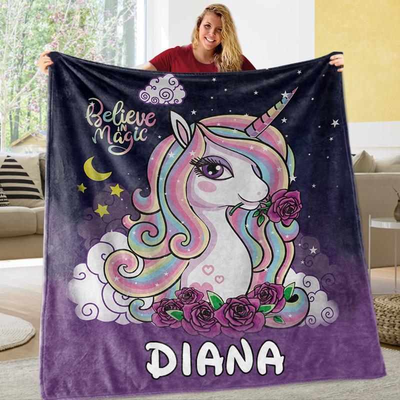 Custom Magical Unicorn With Name Blankets Believe Magical Purple