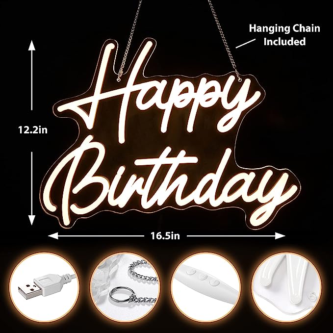 Happy Birthday Neon Sign for Party and Holiday Celebrations | Best Deals and Quality Guaranteed