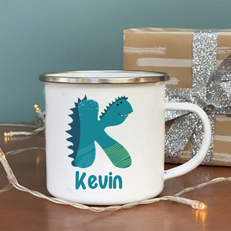 Personalized Dinosaur Alphabet Initial Kids Enamel Camping Mugs