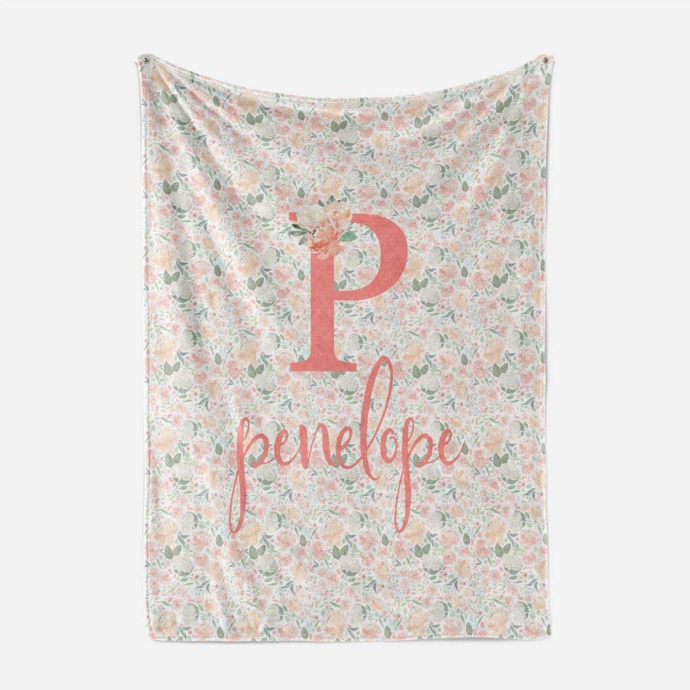 Personalized Fleece Swaddle Bedding Blanket Rose Flower