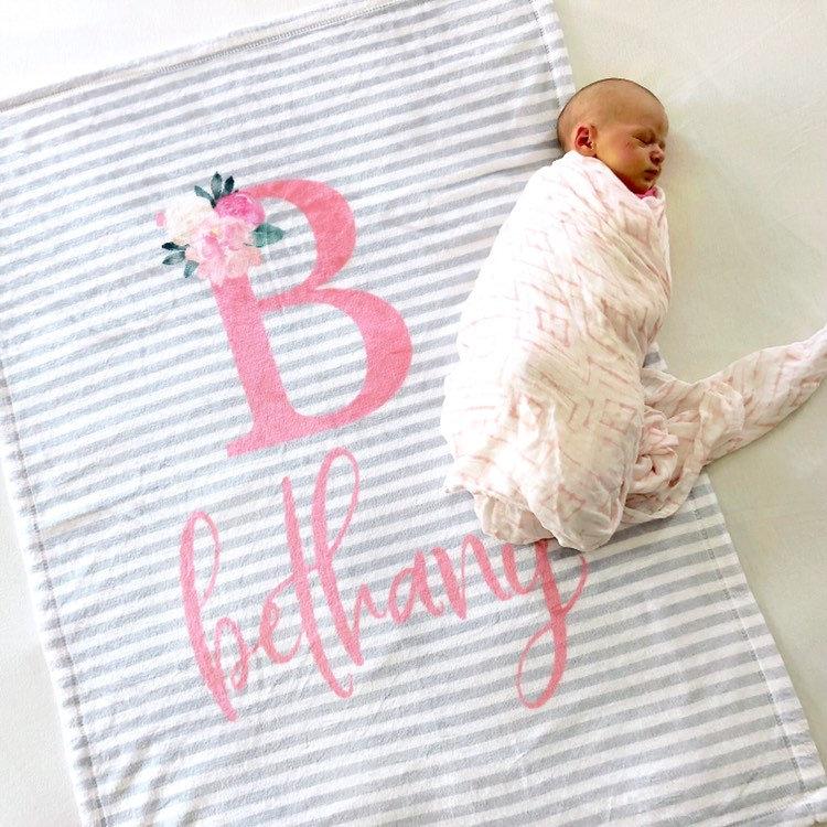 Personalized Fleece Swaddle Bedding Blanket With Initial