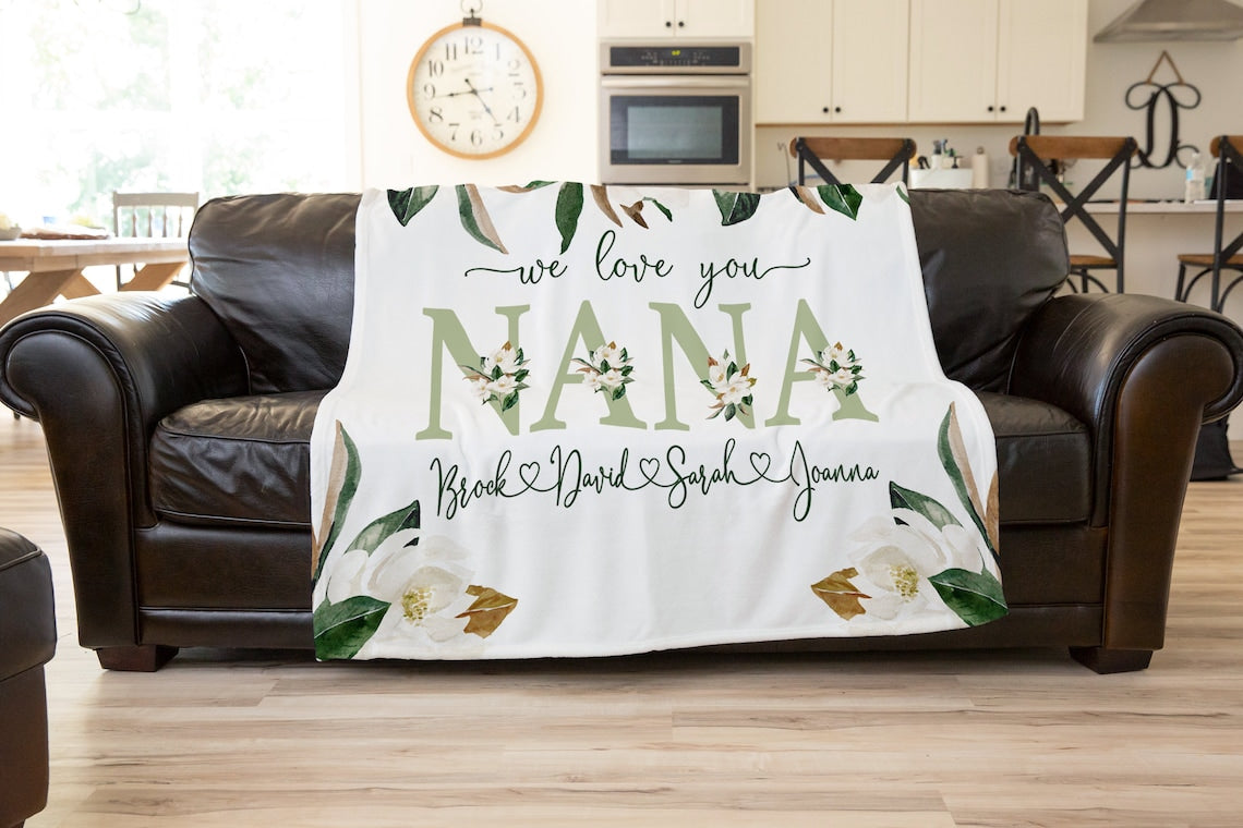 Personalized  Flora Mom/Nana/Auntie We Love You Blanket Magnolia