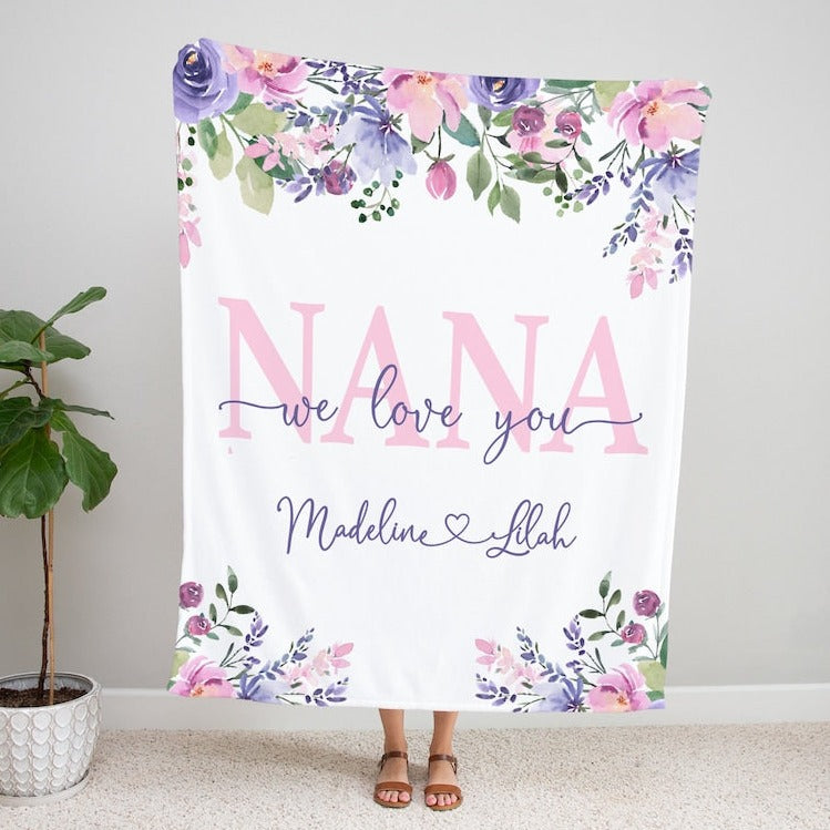 Personalized  Flora Mom/Nana/Auntie We Love You Blanket Purple Rose