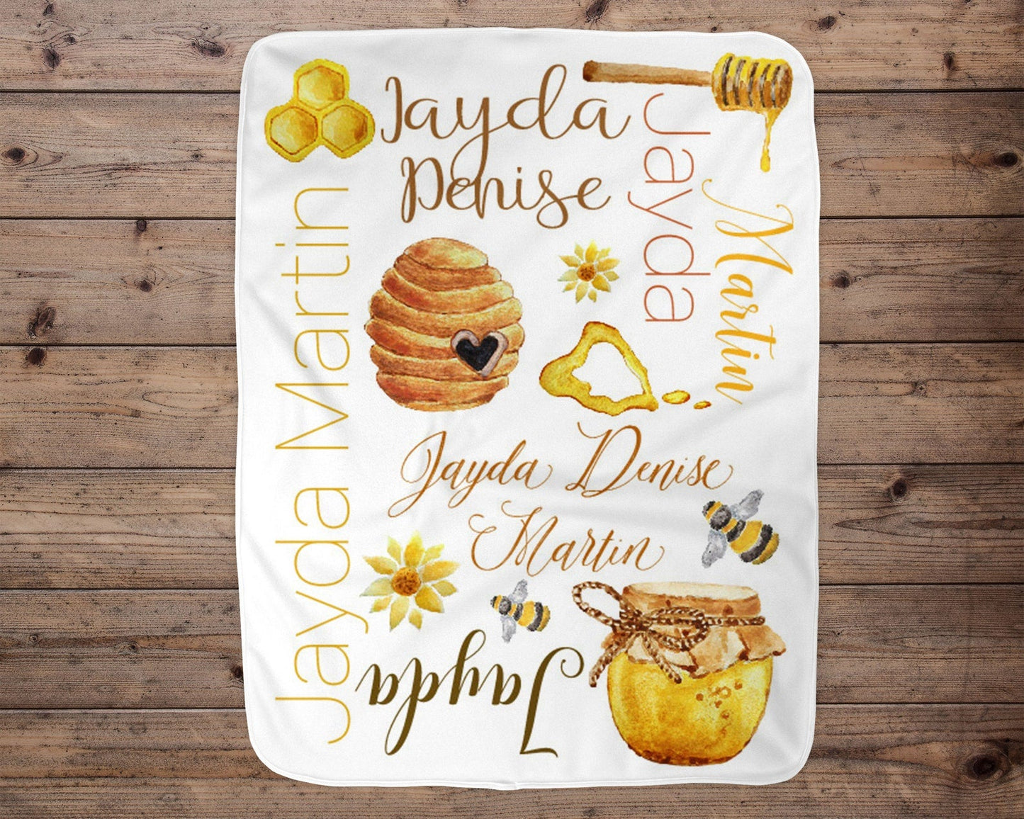 Personalized Name Fleece Bee Blanket