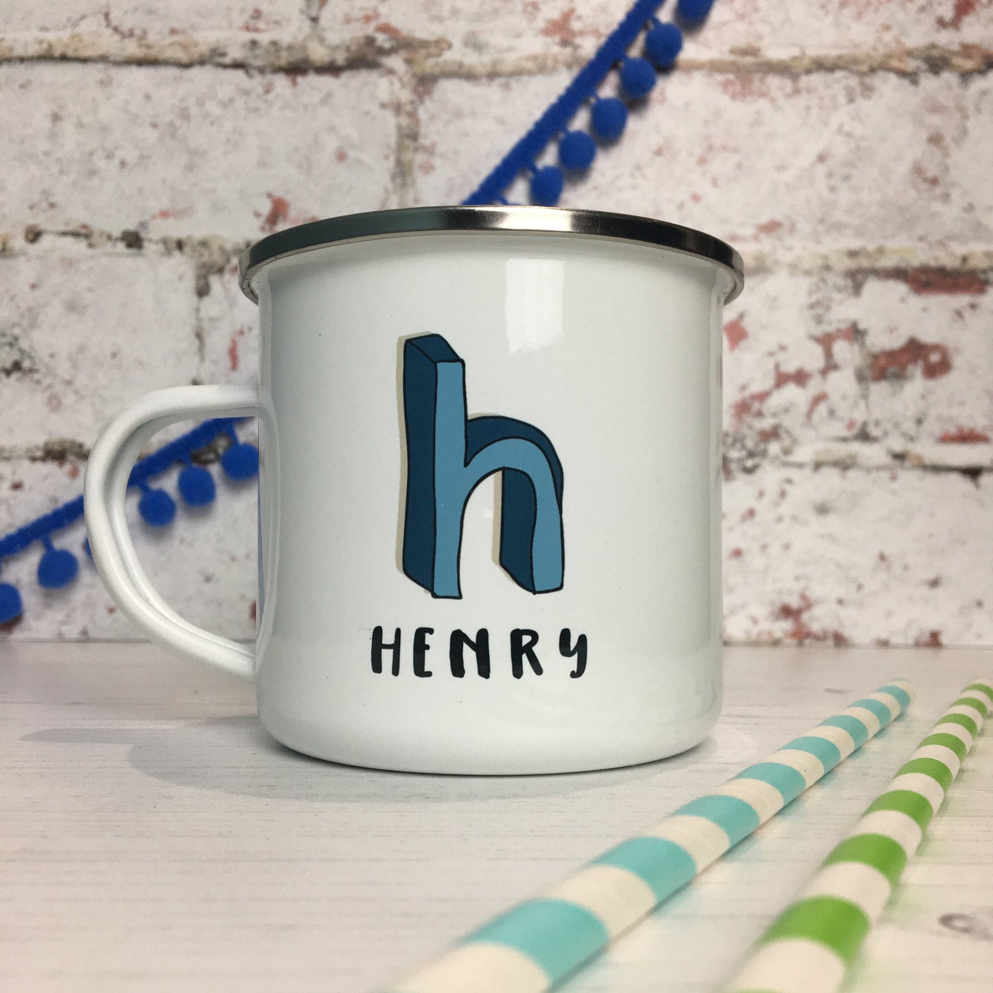 Personalized 3D Cartoon Sketch Initial Enamel Mugs