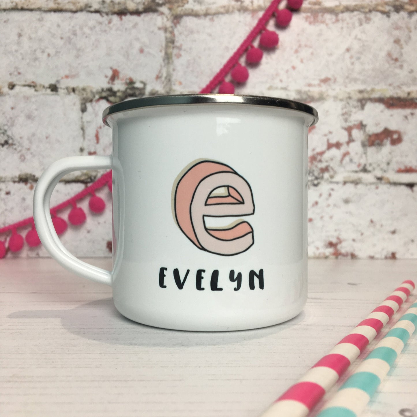 Personalized 3D Cartoon Sketch Initial Enamel Mugs