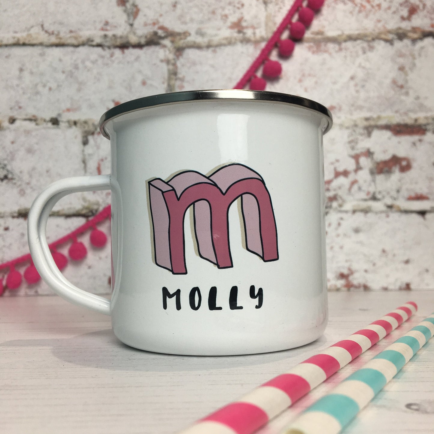 Personalized 3D Cartoon Sketch Initial Enamel Mugs