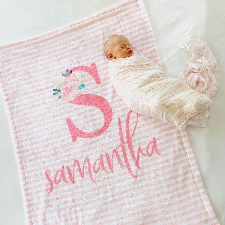 Personalized Fleece Swaddle Bedding Blanket With Initial