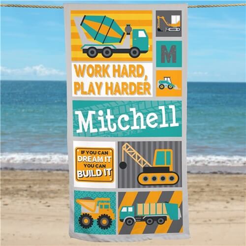 Personalized Beach Towel Work Harder Play