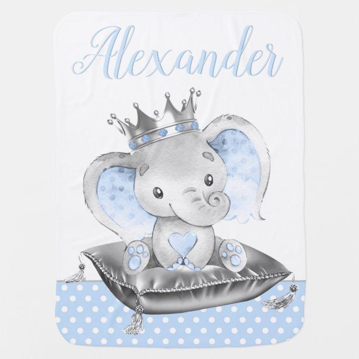 Personalized Elephant Purple Flower Newborn Baby Girl Children Name With Initial Fleece Blanket | 111622